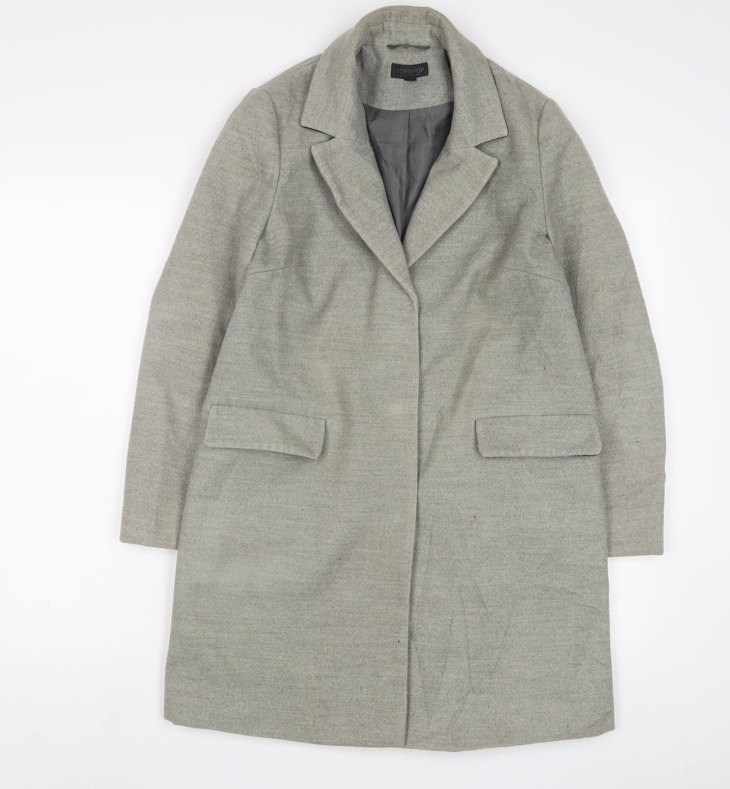 Topshop Womens Grey Overcoat Coat Size 8 Snap