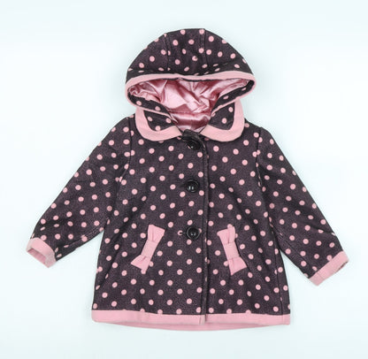 Additional front view of Mothercare girls’ pink basic coat coat, size 12-18, months button