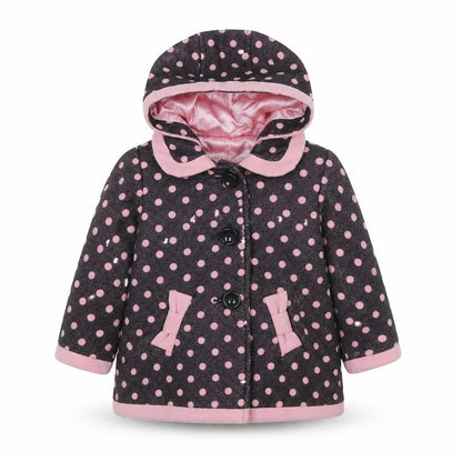 Front view of Mothercare girls’ pink basic coat coat, size 12-18, months button