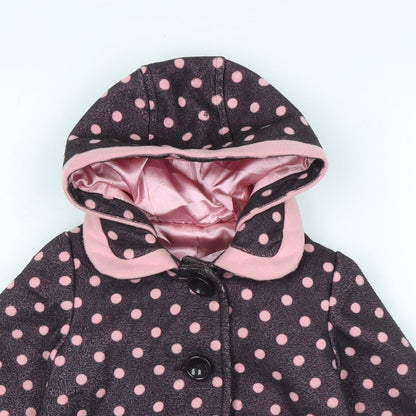 Close-up detail of Mothercare girls’ pink basic coat coat, size 12-18, months button