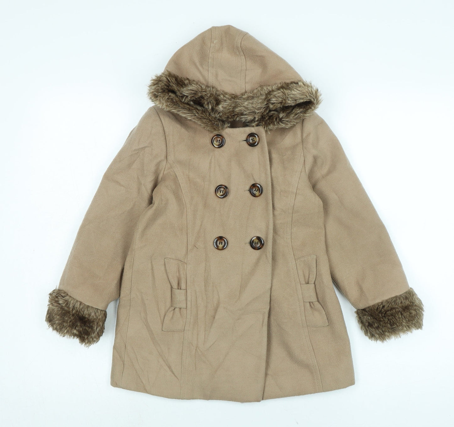 Marks and Spencer Girls Beige Basic Coat Coat Size 6-7 Years Button