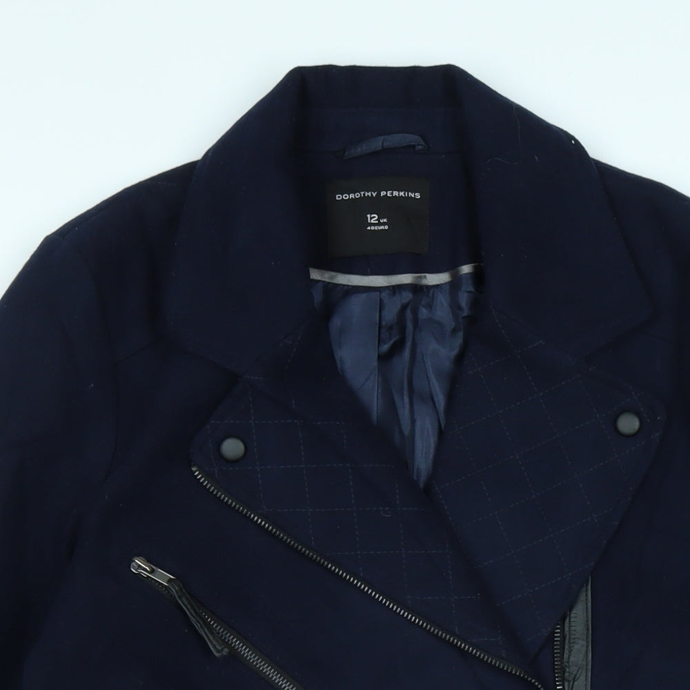 Dorothy Perkins Womens Blue Biker Coat Size 12 Zip