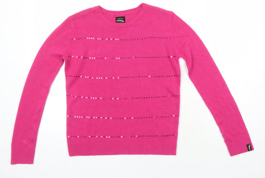 Golddigga Girls Pink Round Neck Acrylic Pullover Jumper Size 13 Years - Sequined detail