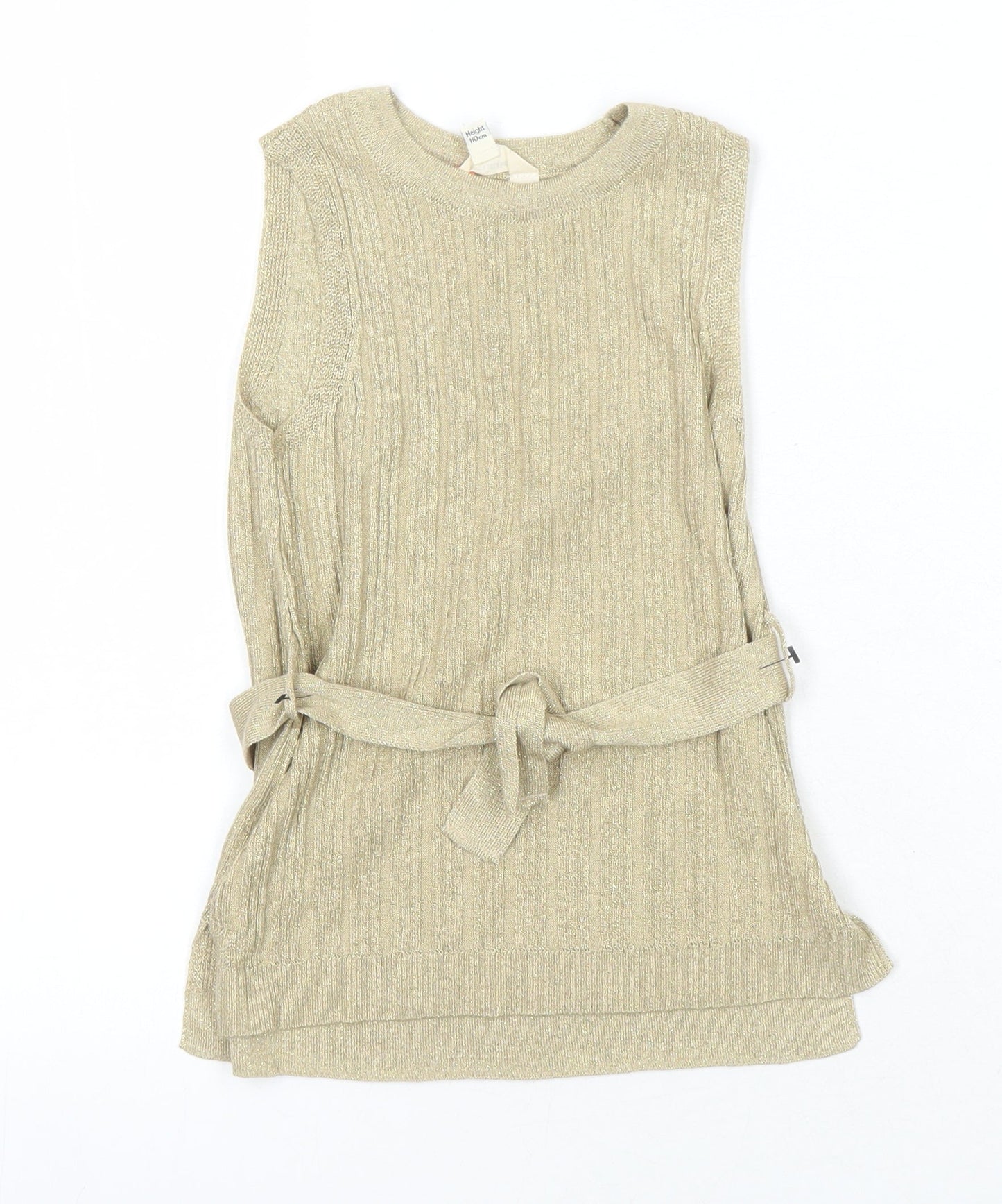 River Island Girls Gold Round Neck Viscose Tunic Jumper Size 4-5 Years