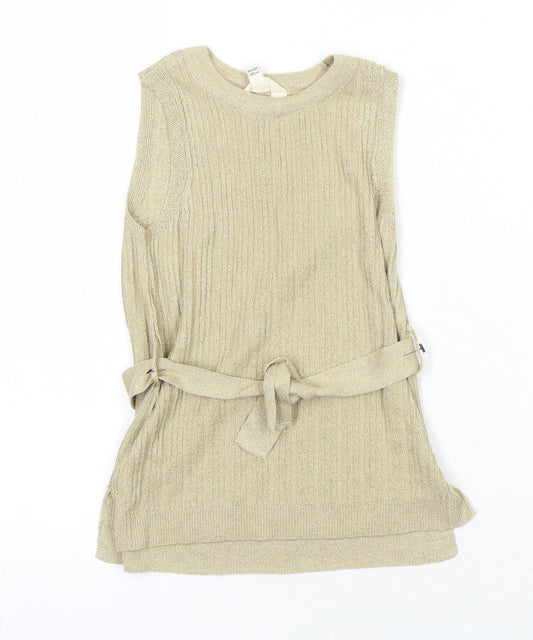 River Island Girls Gold Round Neck Viscose Tunic Jumper Size 4-5 Years