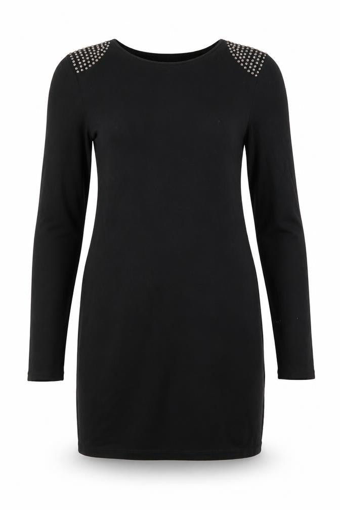 Warehouse Womens Black Viscose Shift Size 12 Round Neck - Studded shoulder detail