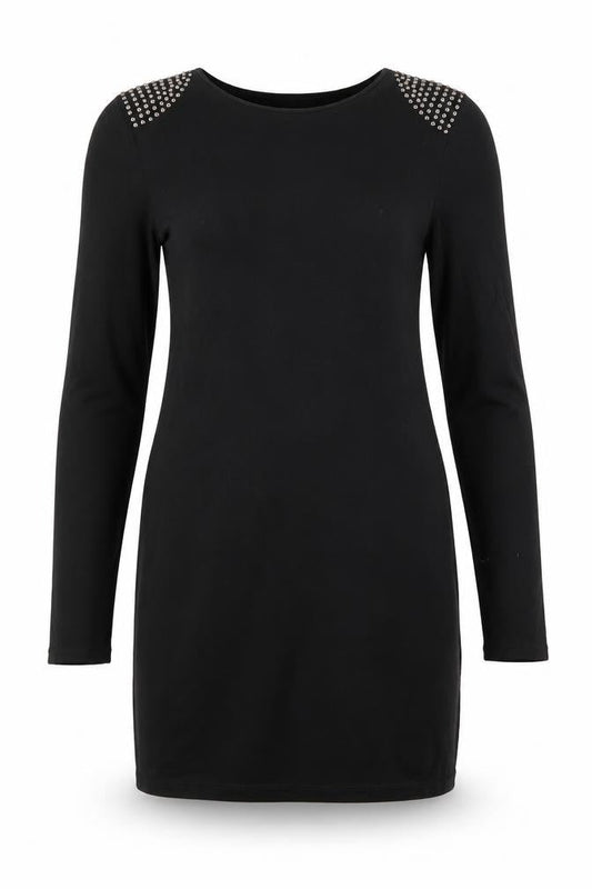 Warehouse Womens Black Viscose Shift Size 12 Round Neck - Studded shoulder detail