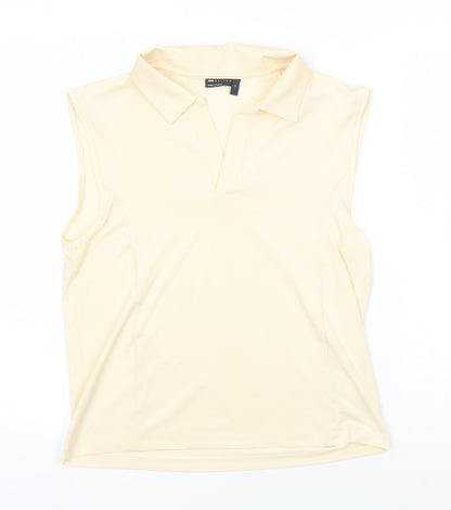 Additional front view of ASOS women’s ivory polyester basic t-shirt, size M, collared