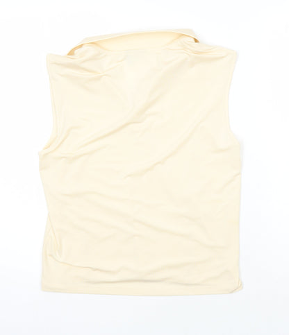 Back view of ASOS women’s ivory polyester basic t-shirt, size M, collared