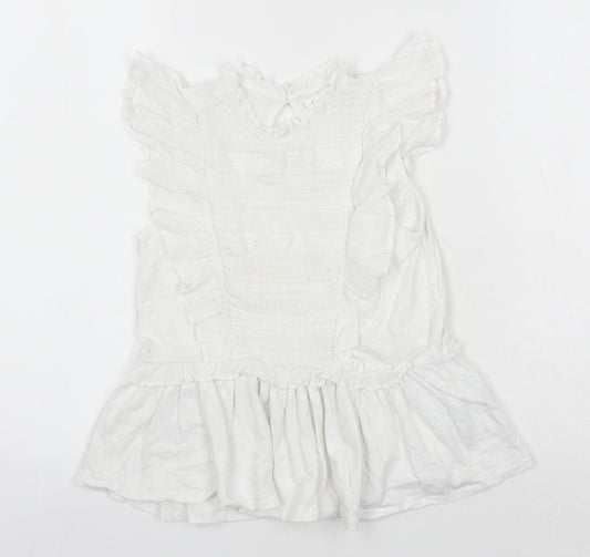 Next Girls White 100% Cotton Ringer Blouse Size 7 Years Round Neck
