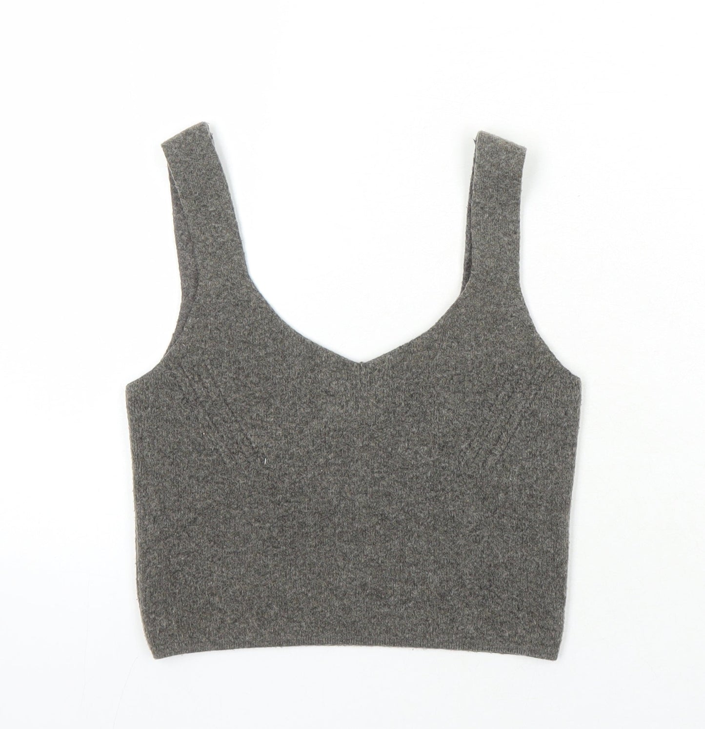 Zara Womens Brown Herringbone Acrylic Cropped Tank One Size Scoop Neck