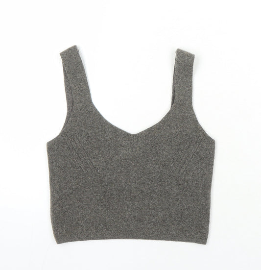 Zara Womens Brown Herringbone Acrylic Cropped Tank One Size Scoop Neck