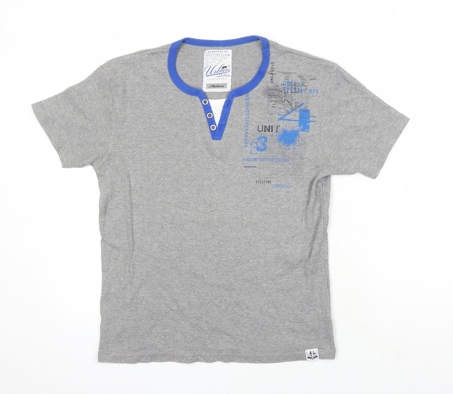 Urban Spirit Mens Grey Polyester T-Shirt Size M V-Neck