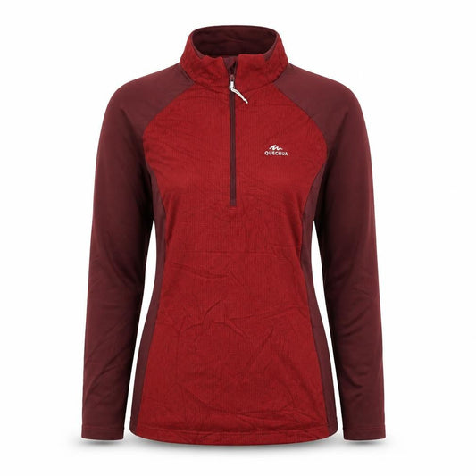 Decathlon Womens Red Colourblock Polyester Pullover Casual Size S Mock Neck Zip