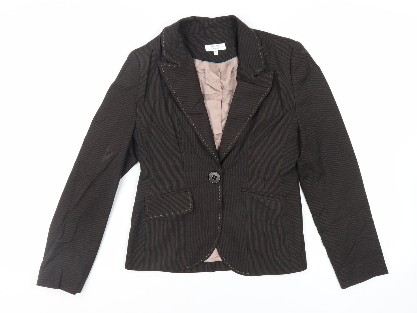 Debenhams Womens Brown Striped Jacket Blazer Size 10 Button