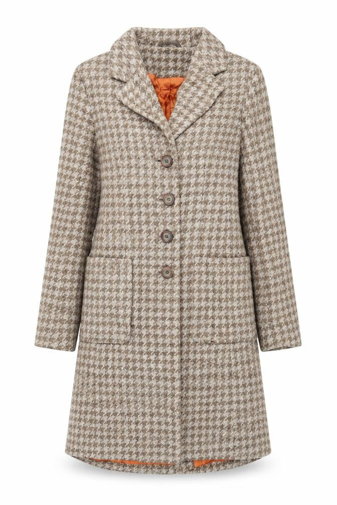 H&M Womens Beige Geometric Overcoat Coat Size 6 Button
