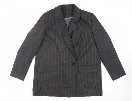 New Look Womens Grey Striped Jacket Blazer Size 16 Button