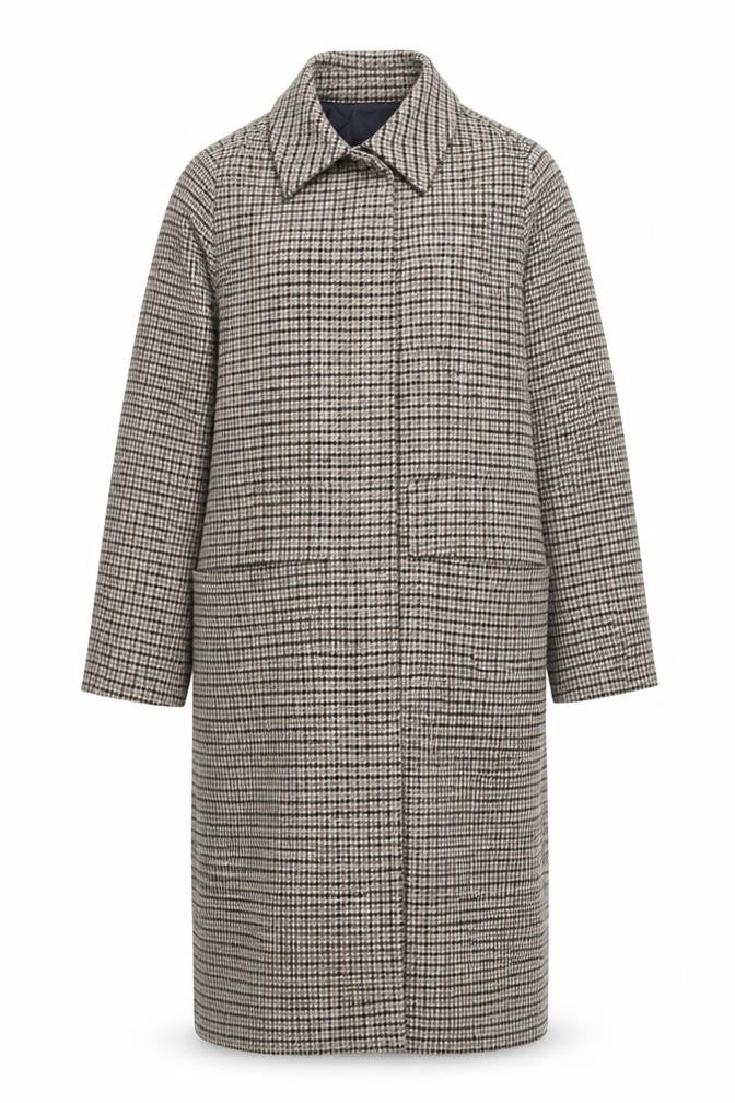 VILA Womens Brown Geometric Overcoat Coat Size 12 Button