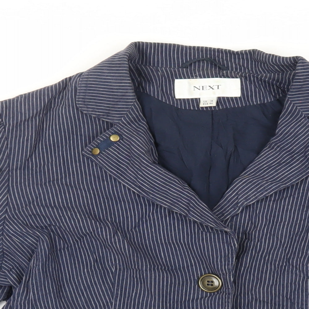 NEXT Womens Blue Striped Jacket Blazer Size 16 Button