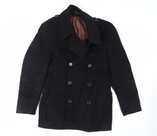 Remus Uomo Mens Black Pea Coat Coat Size M Button