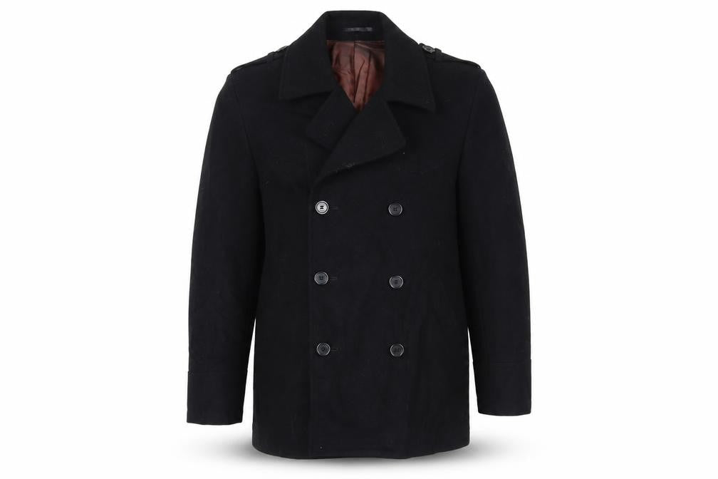 Remus Uomo Mens Black Pea Coat Coat Size M Button