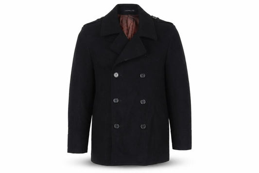 Remus Uomo Mens Black Pea Coat Coat Size M Button