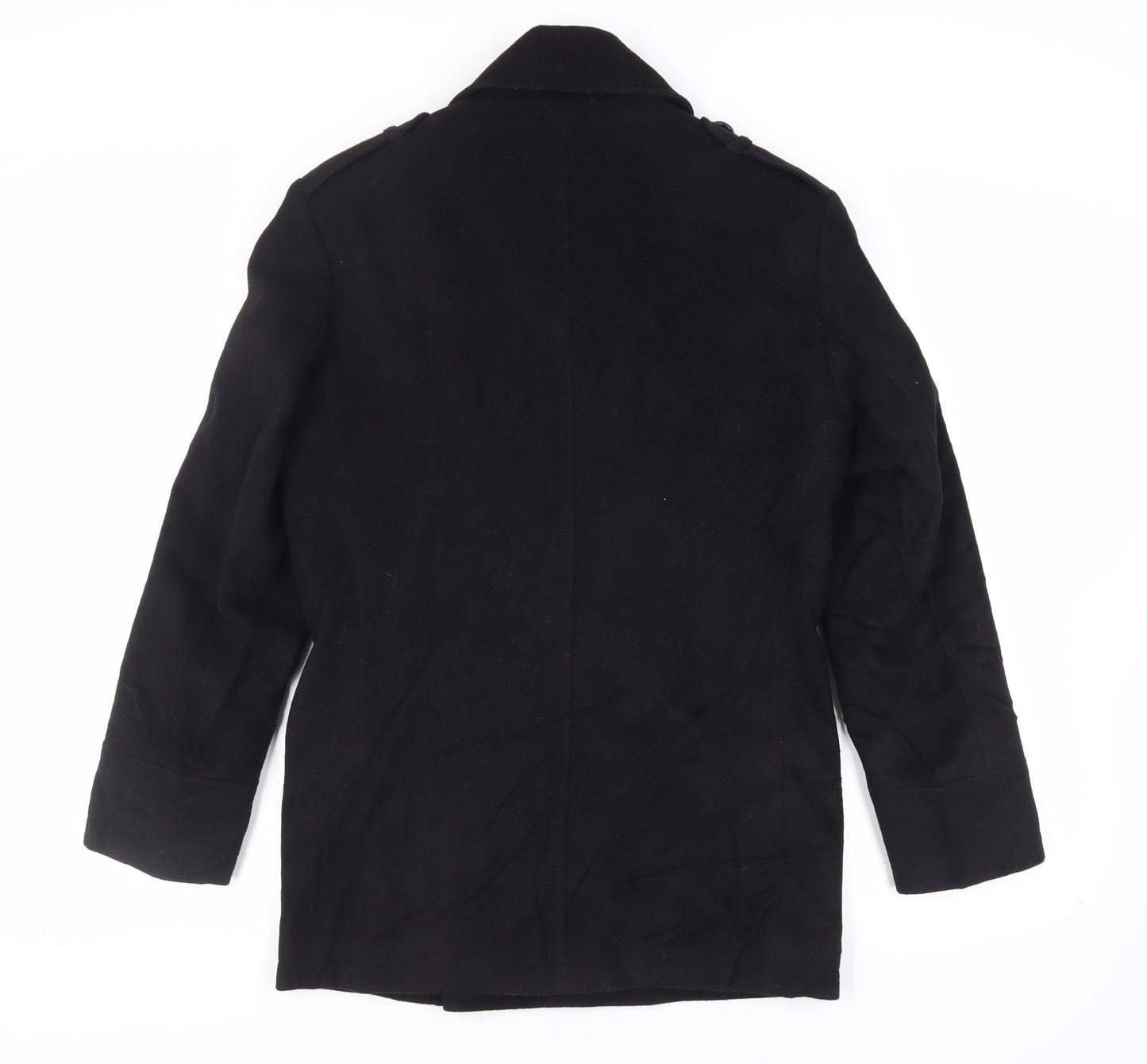 Remus Uomo Mens Black Pea Coat Coat Size M Button