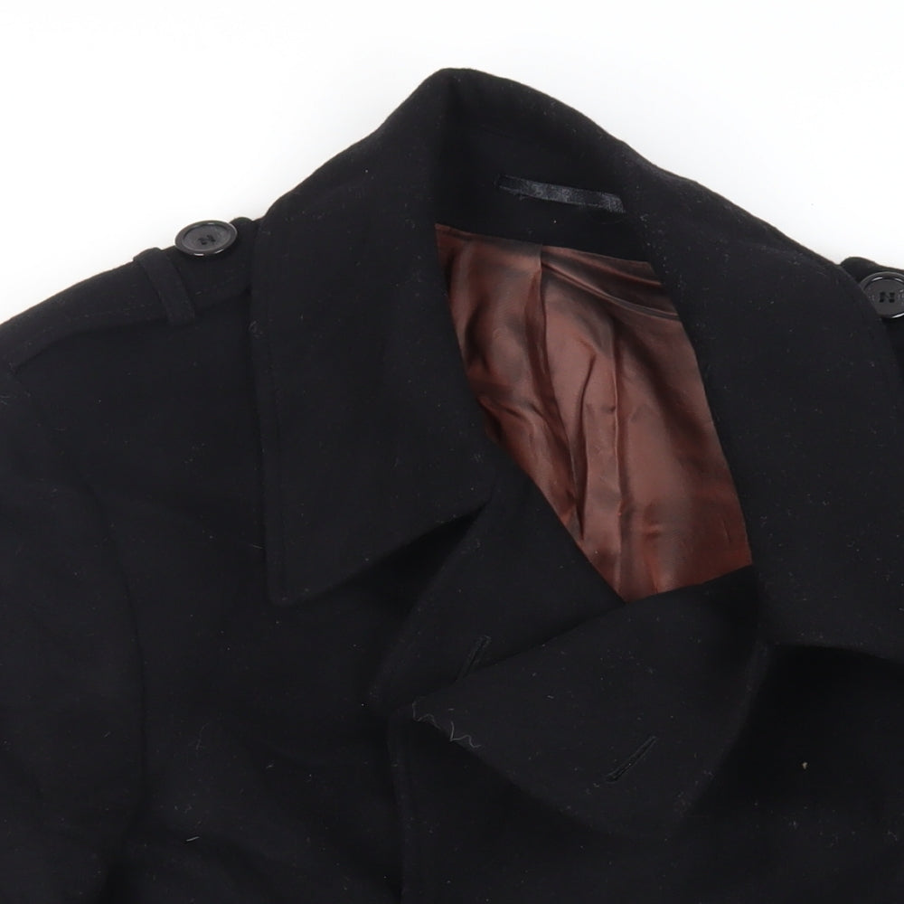 Remus Uomo Mens Black Pea Coat Coat Size M Button