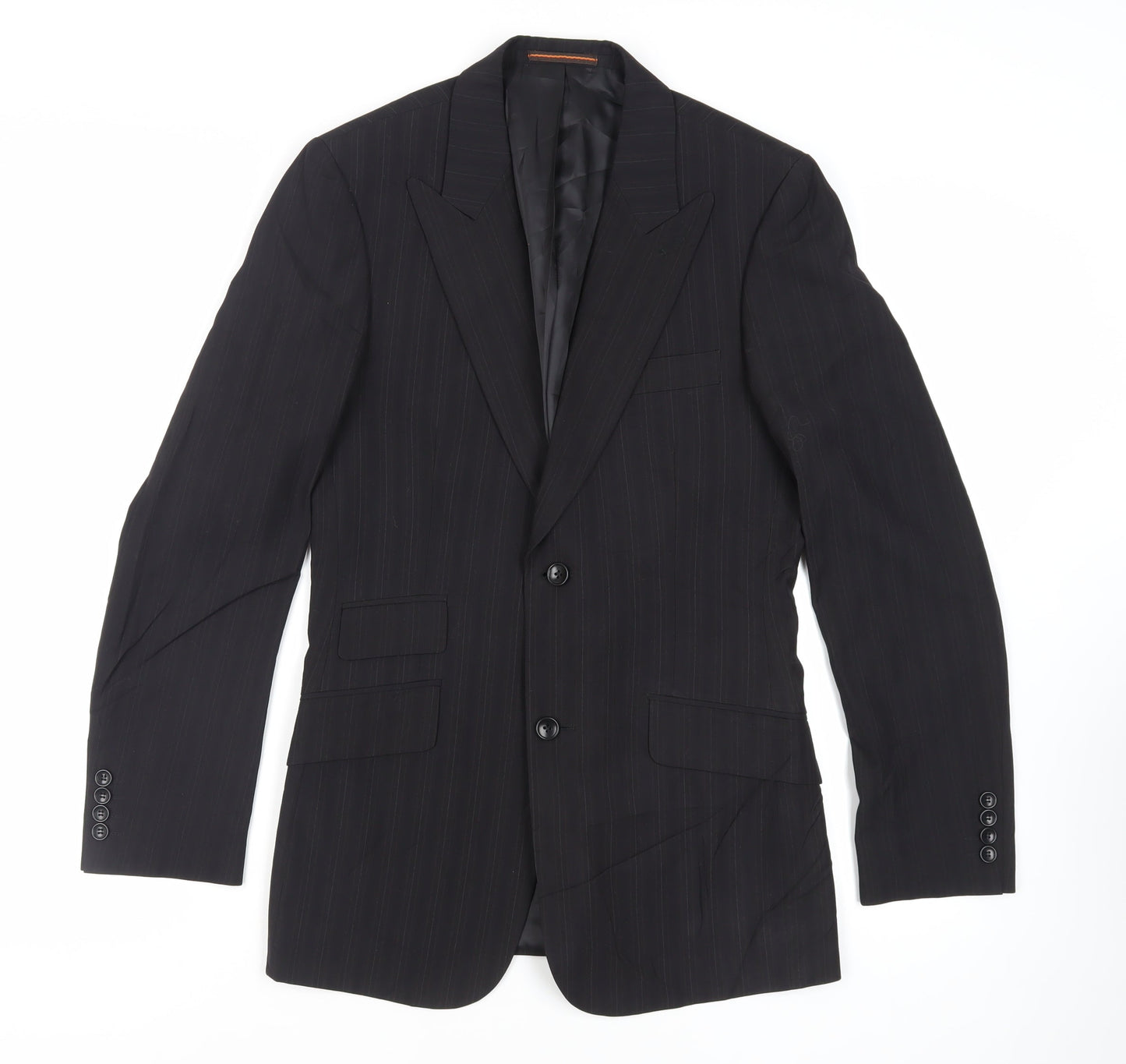 Topman Mens Black Striped Polyester Jacket Suit Jacket Size 36 Regular