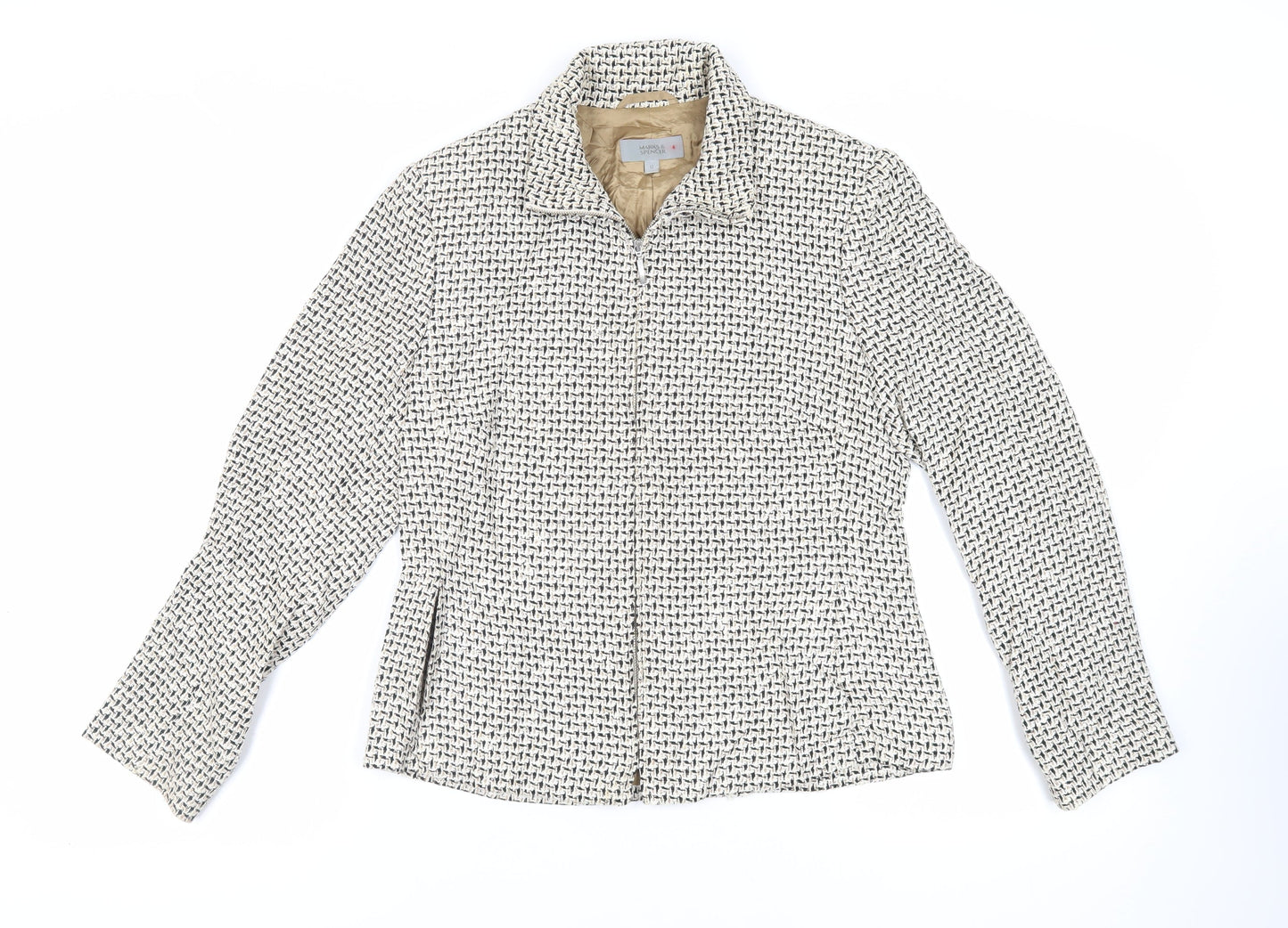 Marks and Spencer Womens Ivory Geometric Jacket Size 12 Zip