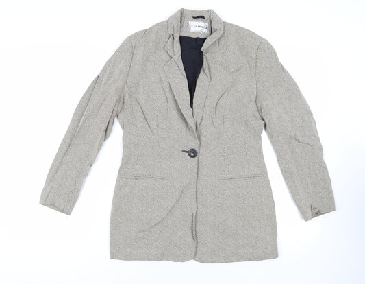 Gina Womens Beige Herringbone Jacket Blazer Size 12 Button