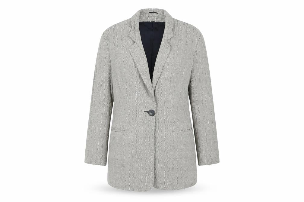 Gina Womens Beige Herringbone Jacket Blazer Size 12 Button