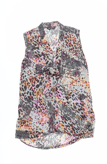 Additional front view of Miss Selfridge women’s multicoloured animal print polyester basic button-up, v-neck - sheer