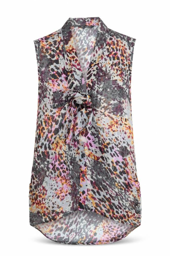 Miss Selfridge Womens Multicoloured Animal Print Polyester Basic Button-Up Size 10 V-Neck - Sheer