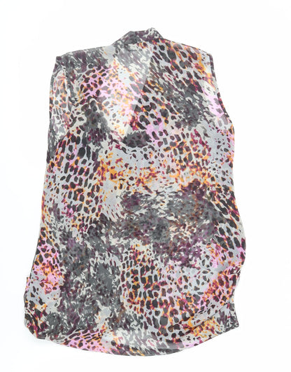 Back view of Miss Selfridge women’s multicoloured animal print polyester basic button-up, size UK 10, v-neck - sheer