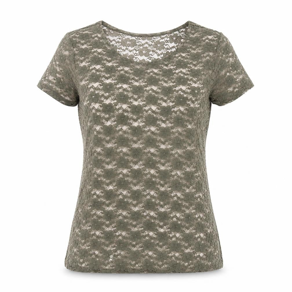 H&M Womens Green Polyester Basic T-Shirt Size M Round Neck - Sheer
