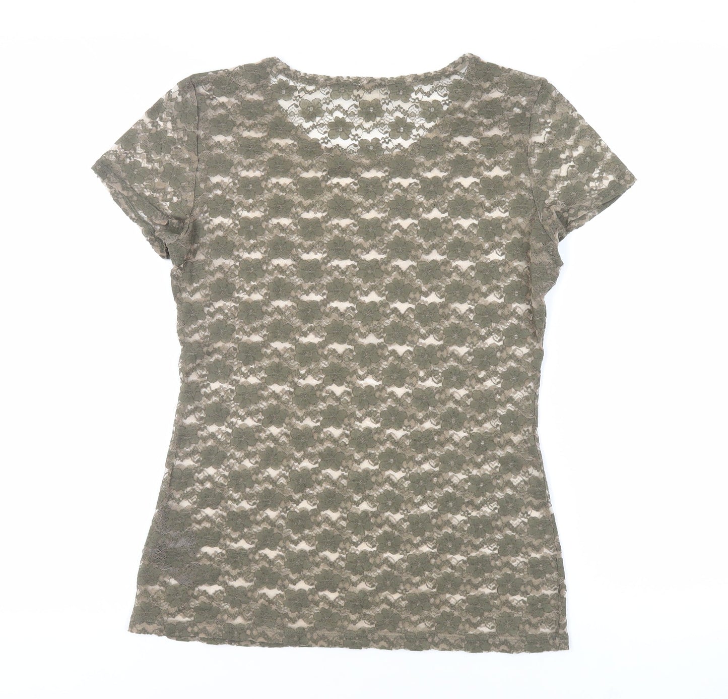 H&M Womens Green Polyester Basic T-Shirt Size M Round Neck - Sheer