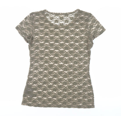 H&M Womens Green Polyester Basic T-Shirt Size M Round Neck - Sheer