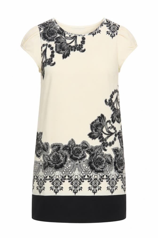 Miss Selfridge Womens Ivory Floral Polyester Shift Size 6 Round Neck Zip