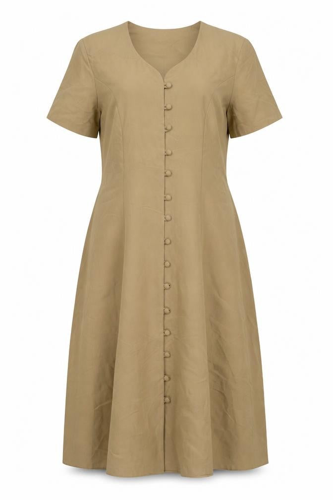 Lauren Duvar Womens Brown Viscose Maxi Size 18 Round Neck Button