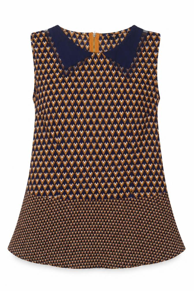 Max Womens Brown Geometric Polyester Basic Blouse Size 10 Round Neck