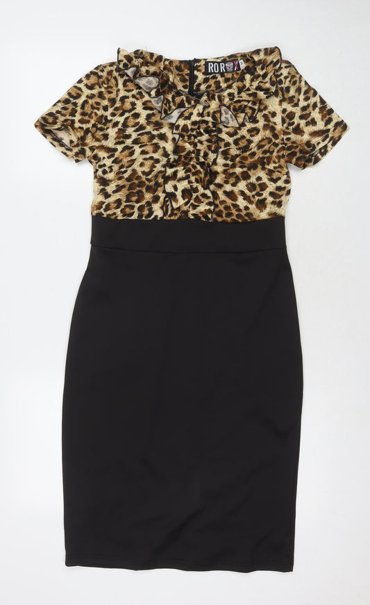 Rorox Womens Multicoloured Animal Print Polyester A-Line Size M Round Neck Zip - Leopard Print