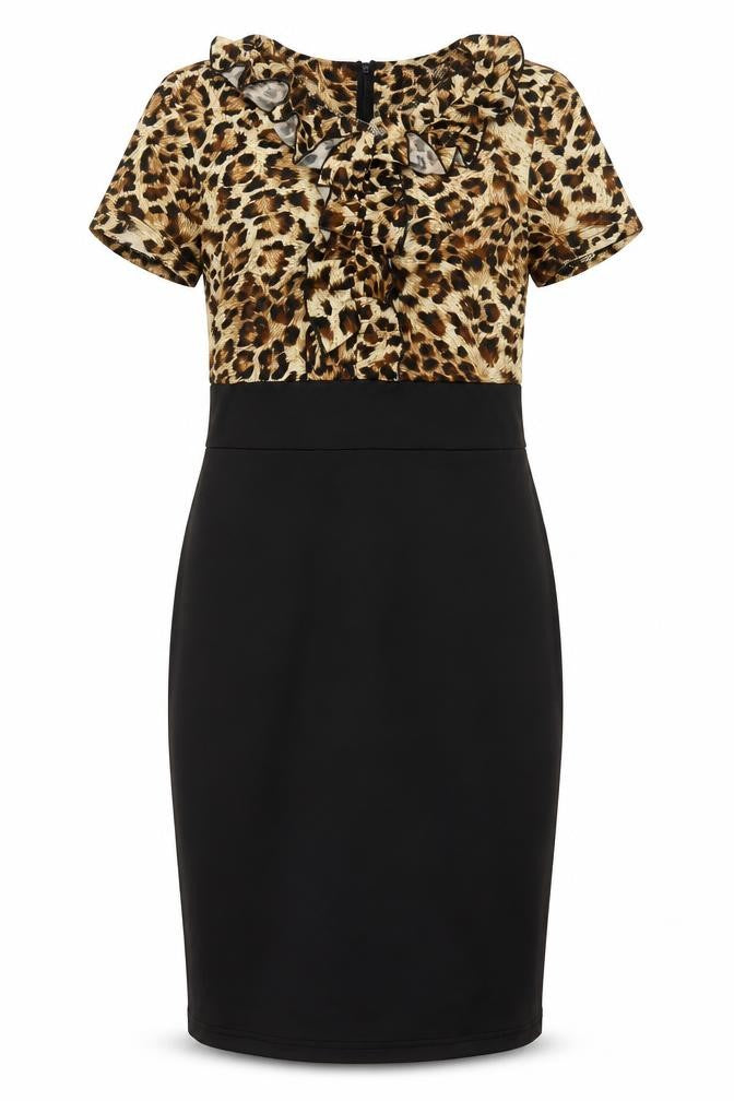 Rorox Womens Multicoloured Animal Print Polyester A-Line Size M Round Neck Zip - Leopard Print