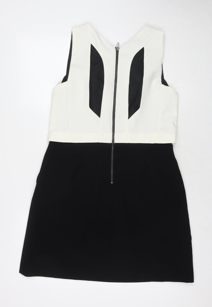 Next Womens Black Colourblock Polyester A-Line Size 14 Round Neck Zip