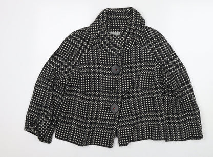 Marks & Spencer Womens Black Check Pea Coat Coat Size 12 Button