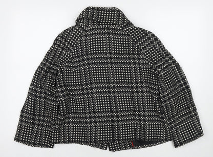 Marks & Spencer Womens Black Check Pea Coat Coat Size 12 Button