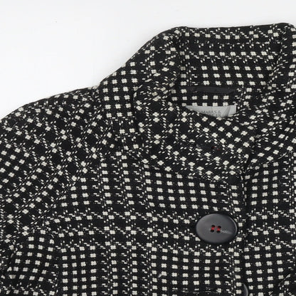 Marks & Spencer Womens Black Check Pea Coat Coat Size 12 Button
