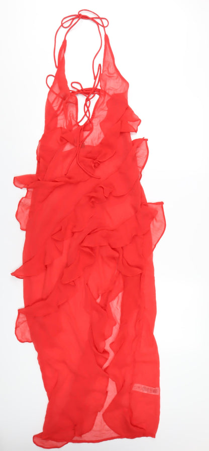 Additional front view of As You women’s red polyester a-line, size UK 8, halter tie