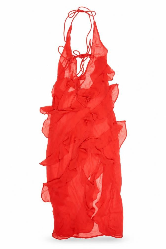 As You Womens Red Polyester A-Line Size 8 Halter Tie