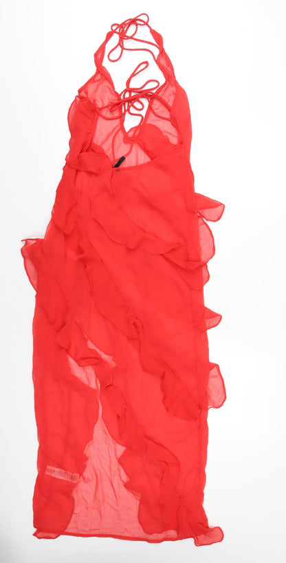Back view of As You women’s red polyester a-line, size UK 8, halter tie
